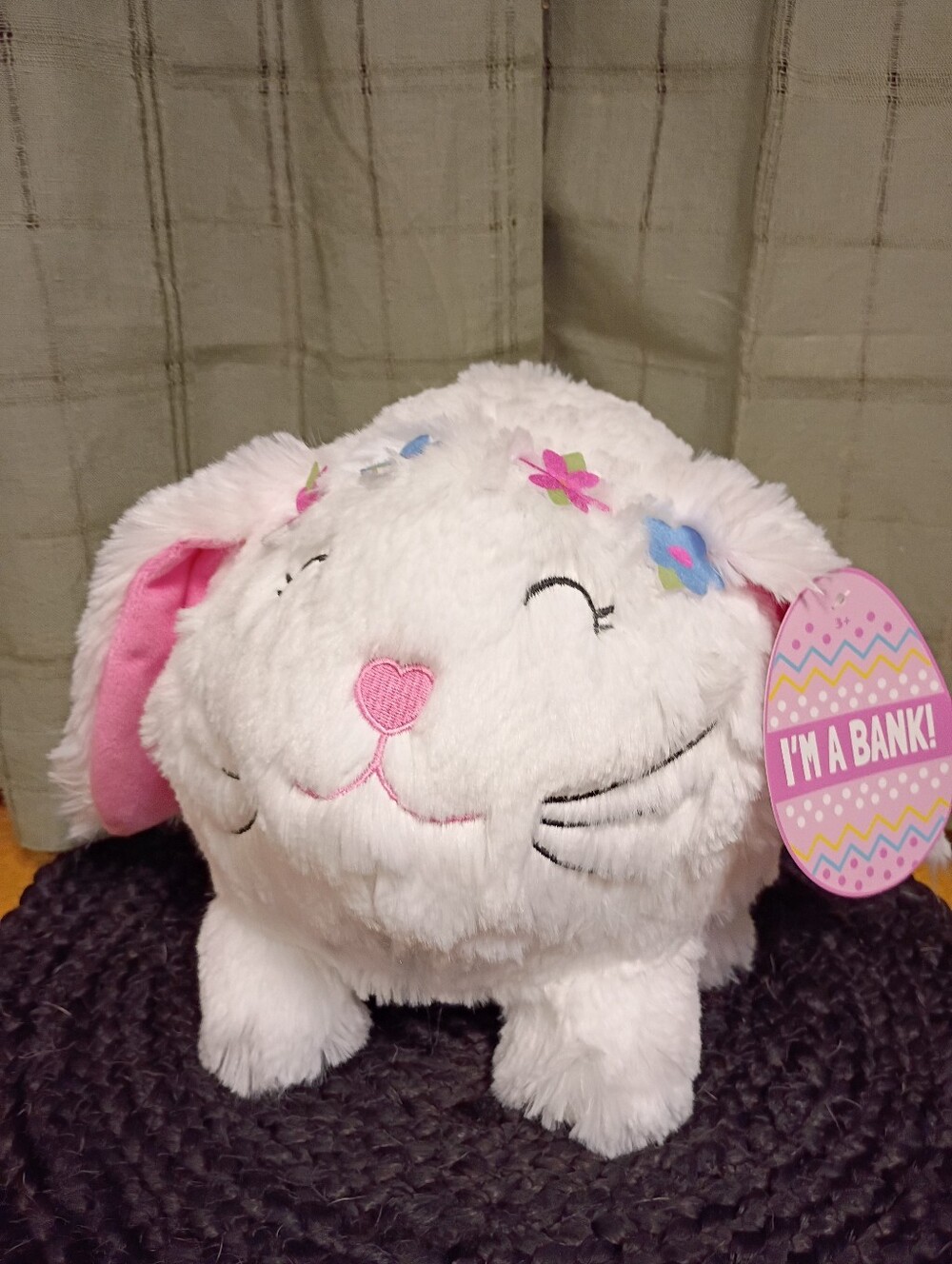 NWT Plush White Rabbit With Floral Headband Money Bank Size 10"